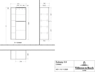 Villeroy & Boch Mittelschrank Subway 3.0 00 574x1200x346mm 2 Türen A:re Kansas Oak – Bild 3