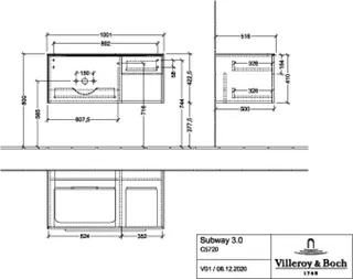 Villeroy & Boch WTUS Subway 3.0 02 1001x423x500mm 2 Ausz. Waschtisch links Cashmere Grey – Bild 5