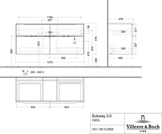 Villeroy & Boch WTUS Subway 3.0 C602L1 1272x576x462mm m. Bel. 4 Ausz. Waschtisch m.tig Volcano Black – Bild 4