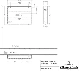 Villeroy & Boch Vorbau-Spiegelschrank My View Now A457 1000x750x168mm mit Beleuchtung – Bild 4