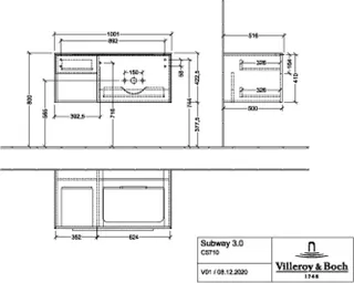 Villeroy & Boch WaschbeckenUS Subway 3.0 00 1001x423 x500mm 2 Ausz. Waschbecken rechts Taupe – Bild 5