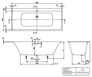 Villeroy & Boch Badewanne Subway 3.0 UBQ180SBW2DV 1800x800x480mm Duo Rechteck Stone White – Bild 4