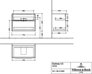 Villeroy & Boch WaschbeckenUS Subway 3.0 01 772x576x 462mm 2 Ausz. Waschbecken m.tig Graphite – Bild 5