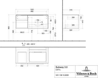 Villeroy & Boch WTUS Subway 3.0 L2 1001x423x500mm m. Bel. 2 Ausz. Waschtisch rechts Taupe – Bild 4