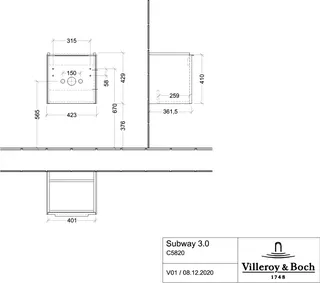 Villeroy & Boch WTUS Subway 3.0 00 423x429x362mm 1trg. A:re Waschtisch m.tig Graphite – Bild 5