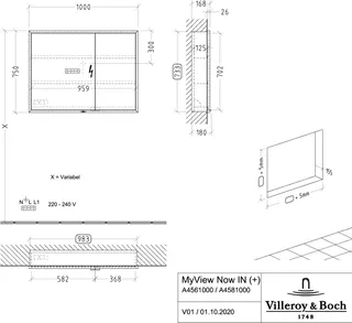 Villeroy & Boch Einbau-Spiegelschrank My View Now A456 1000x750x168mm mit Beleuchtung – Bild 5