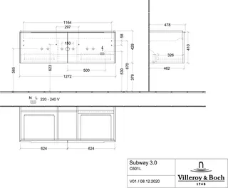 Villeroy & Boch WTUS Subway 3.0 C601L0 1272x429x462mm m. Bel. 2 Ausz. Waschtisch m.tig Pure White – Bild 4