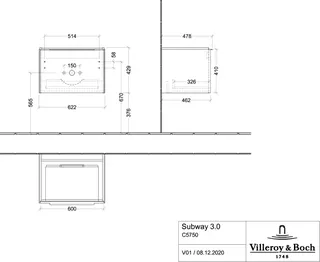 Villeroy & Boch WTUS Subway 3.0 01 622x429x462mm 1 Ausz. Waschtisch m.tig Volcano Black – Bild 3