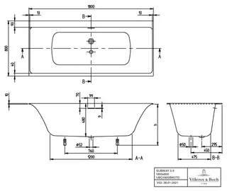 Villeroy & Boch Badewanne Subway 3.0 1800x800x480mm Duo Rechteck Weiß Alpin – Bild 4