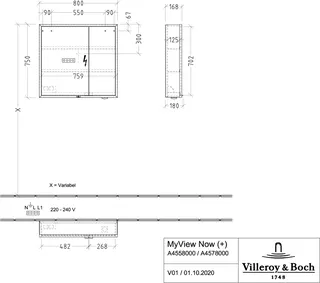 Villeroy & Boch Vorbau-Spiegelschrank My View Now A457 800x750x168mm mit Beleuchtung – Bild 5