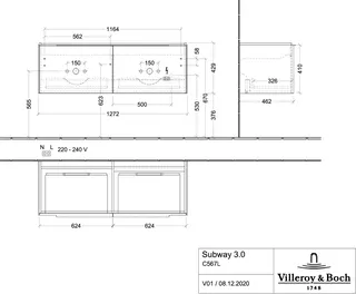 Villeroy & Boch WTUS Subway 3.0 C567L1 1272x429x462mm m. Bel. 2 Ausz. Waschtisch m.tig Volcano Black – Bild 4