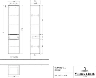 Villeroy & Boch Hochschrank Subway 3.0 00 400x1710x 346mm 2 Türen 1 Auszug A:li Nordic Oak – Bild 3