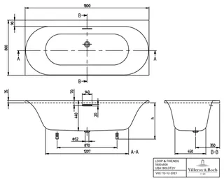 Villeroy & Boch Badewanne Loop&Friends LOF 1800x800x625mm re-eckig m. Sys CC TP1 Zul. Weiß Alpin – Bild 3