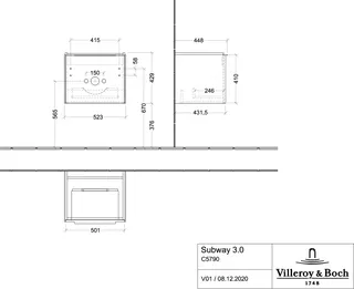 Villeroy & Boch WTUS Subway 3.0 00 523x429x432mm 1 Ausz. Waschtisch m.tig Nordic Oak – Bild 2