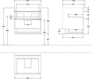 Villeroy & Boch WTUS Venticello 01 603x590x502mm 2 Ausz. Waschtisch m.tig Kansas Oak – Bild 2