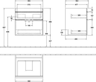 Villeroy & Boch WTUS Venticello 01 603x590x502mm 2 Ausz. Waschtisch m.tig Kansas Oak – Bild 3