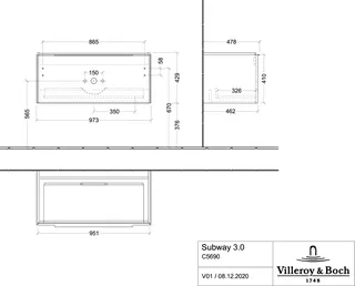 Villeroy & Boch WTUS Subway 3.0 00 973x429x462mm 1 Ausz. Waschtisch m.tig Nordic Oak – Bild 4