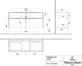 Villeroy & Boch WTUS Subway 3.0 C60200 1272x576x462mm 4 Ausz. Waschtisch m.tig Kansas Oak – Bild 3