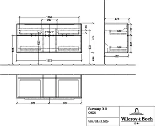 Villeroy & Boch WTUS Subway 3.0 C60200 1272x576x462mm 4 Ausz. Waschtisch m.tig Cashmere Grey – Bild 5