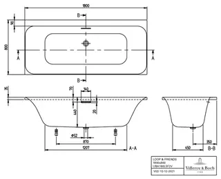 Villeroy & Boch Badewanne Loop&Friends 1800x800x470mm SQUARE Duo Rechteck Weiß Alpin – Bild 5