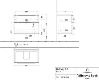 Villeroy & Boch WTUS Subway 3.0 L0 772x576x462mm m. Bel. 2 Ausz. Waschtisch m.tig Pure White – Bild 5