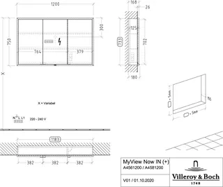 Villeroy & Boch Einbau-Spiegelschrank My View Now A456 1200x750x168mm mit Beleuchtung – Bild 4