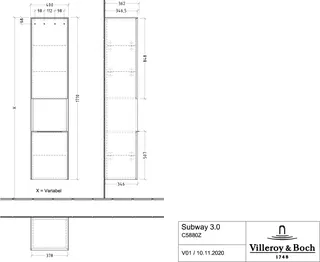 Villeroy & Boch Hochschrank Subway 3.0 C58800 400x1710x346mm 2 Türen A:li Nordic Oak – Bild 3