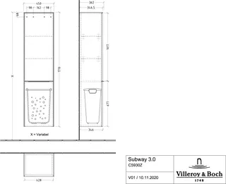 Villeroy & Boch HS Subway 3.0 01 450x1710x346mm 1trg. 1 Wäscheklappe A:re Volcano Black – Bild 3