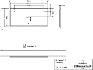 Villeroy & Boch Spiegel Subway 3.0 1600x750x47,5mm mit Beleuchtung White Matt – Bild 2