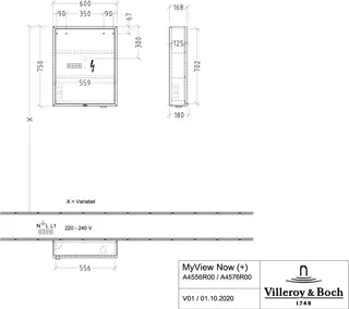 Villeroy & Boch Vorbau-Spiegelschrank My View Now A4556R 600x750x168mm mit Beleuchtung – Bild 5