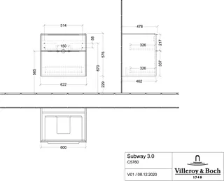 Villeroy & Boch WTUS Subway 3.0 00 622x576x462mm 2 Ausz. Waschtisch m.tig Stone Oak – Bild 4