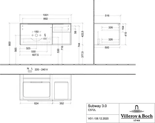 Villeroy & Boch WTUS Subway 3.0 L2 1001x423x500mm m. Bel. 2 Ausz. Waschtisch links Taupe – Bild 4