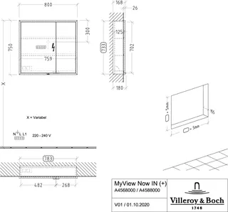 Villeroy & Boch Einbau-Spiegelschrank My View Now A458 800x750x168mm mit Beleuchtung – Bild 4