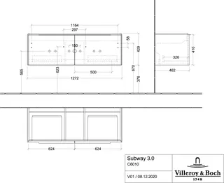 Villeroy & Boch WTUS Subway 3.0 C60100 1272x429x462mm 2 Ausz. Waschtisch m.tig Kansas Oak – Bild 3