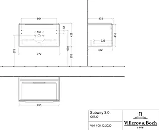 Villeroy & Boch WTUS Subway 3.0 00 772x429x462mm 1 Ausz. Waschtisch m.tig Pure White – Bild 4