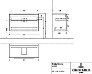 Villeroy & Boch WTUS Subway 3.0 02 973x576x462mm 2 Ausz. Waschtisch m.tig Cashmere Grey – Bild 5