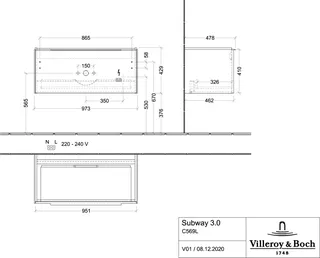 Villeroy & Boch WTUS Subway 3.0 L0 973x429x462mm m. Bel. 1 Ausz. Waschtisch m.tig Brilliant White – Bild 3