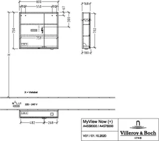 Villeroy & Boch Vorbau-Spiegelschrank My View Now A455 800x750x168mm mit Beleuchtung – Bild 5
