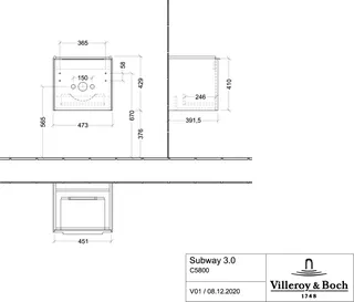 Villeroy & Boch WTUS Subway 3.0 00 473x429x392mm 1 Ausz. Waschtisch m.tig Cashmere Grey – Bild 2