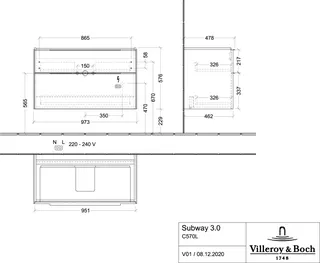 Villeroy & Boch WTUS Subway 3.0 L0 973x576x462mm m. Bel. 2 Ausz. Waschtisch m.tig Taupe – Bild 4