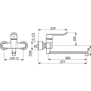 EHM Waschtisch-Batt. HANSACLINICA 0154 Bügelh Bed.he. lang Ausld. 377 mm DN15 chr – Bild 3