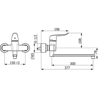 EHM Waschtisch-Batt. HANSACLINICA 0154 Bed.he. lang Ausld. 377 mm DN15 chr – Bild 2
