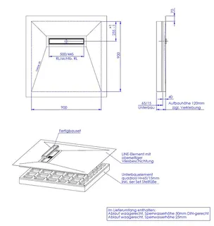 SD barr-frei Dusche LINE Rinne SCHEDEL 900x900 (Rinne 500 mm)