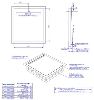 SD LINE PLUS SCHEDEL 1seit. Graphit hell 900x1000 (Rinne 800 mm) Sperrw.25
