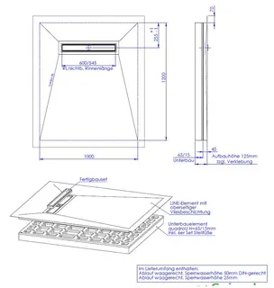 SD barr-frei Dusche LINE Rinne SCHEDEL 1000x1200 (Rinne 600 mm) – Bild 2
