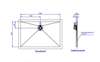 SD barr-frei Dusche Mineral 001 Round 1400x900 mm, Ablaufpos. 700/230 mm