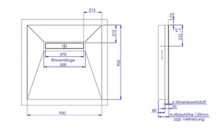 SD LINE PLUS SCHEDEL 4seitig Bianco weiß 900x900 (Rinne 500 mm) Pure Sperrw.50 – Bild 2