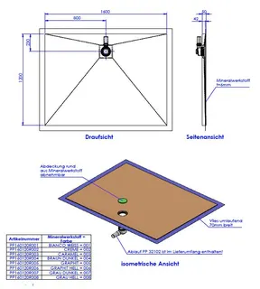 SD barr-frei Dusche Mineral 001 Round 1600x1200 mm, Ablaufpos. 800/230 mm