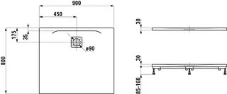 Laufen Duschwanne PRO 800x900x30 Marbond Ablauf lange Seite weiß – Bild 2