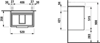Laufen WTU BASE 358x520x515 2 Schubl m.Griff f.WT H818958 verkehrsgrau – Bild 2